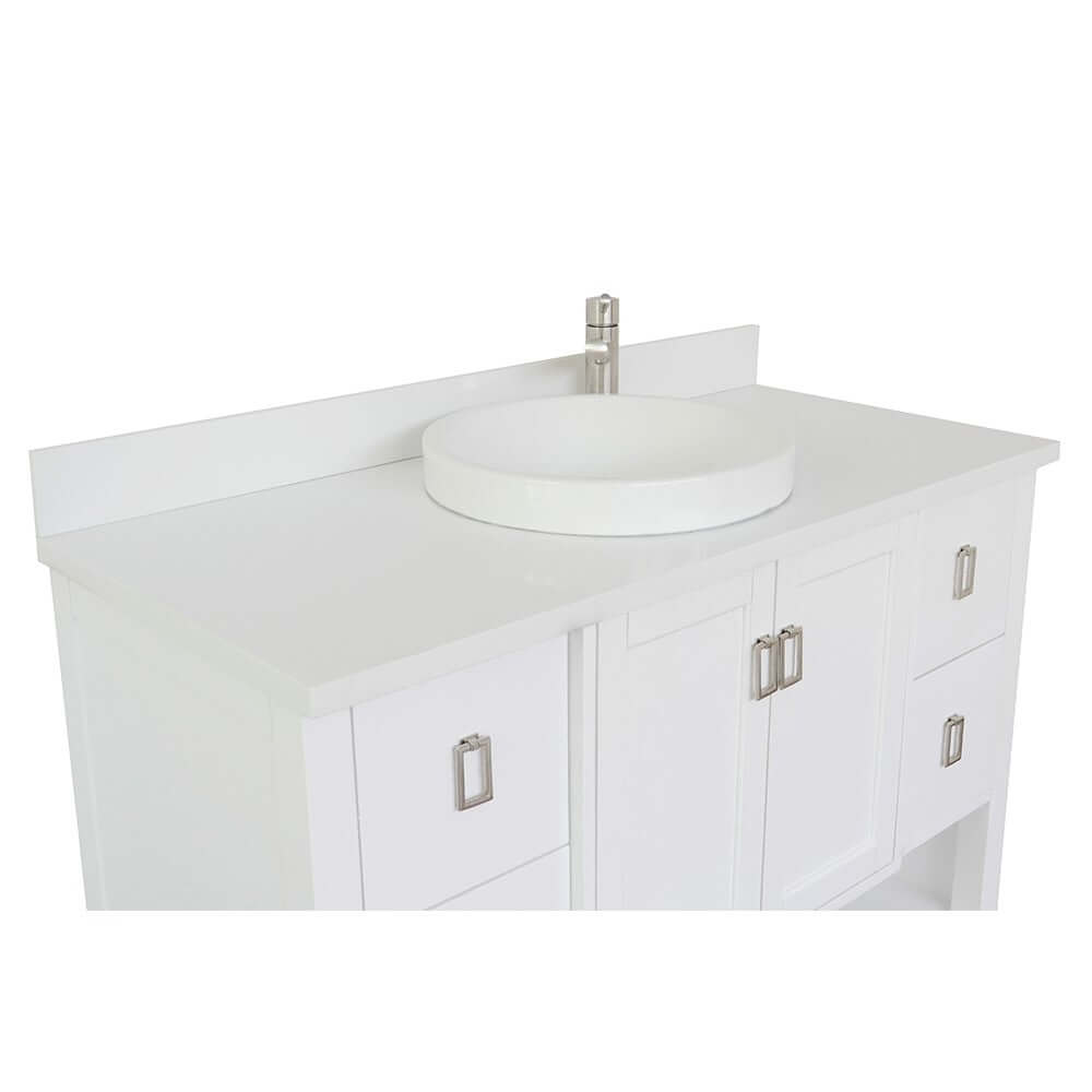 49" Single vanity in White finish with White Quartz top and round sink - 400300-WH-WERD