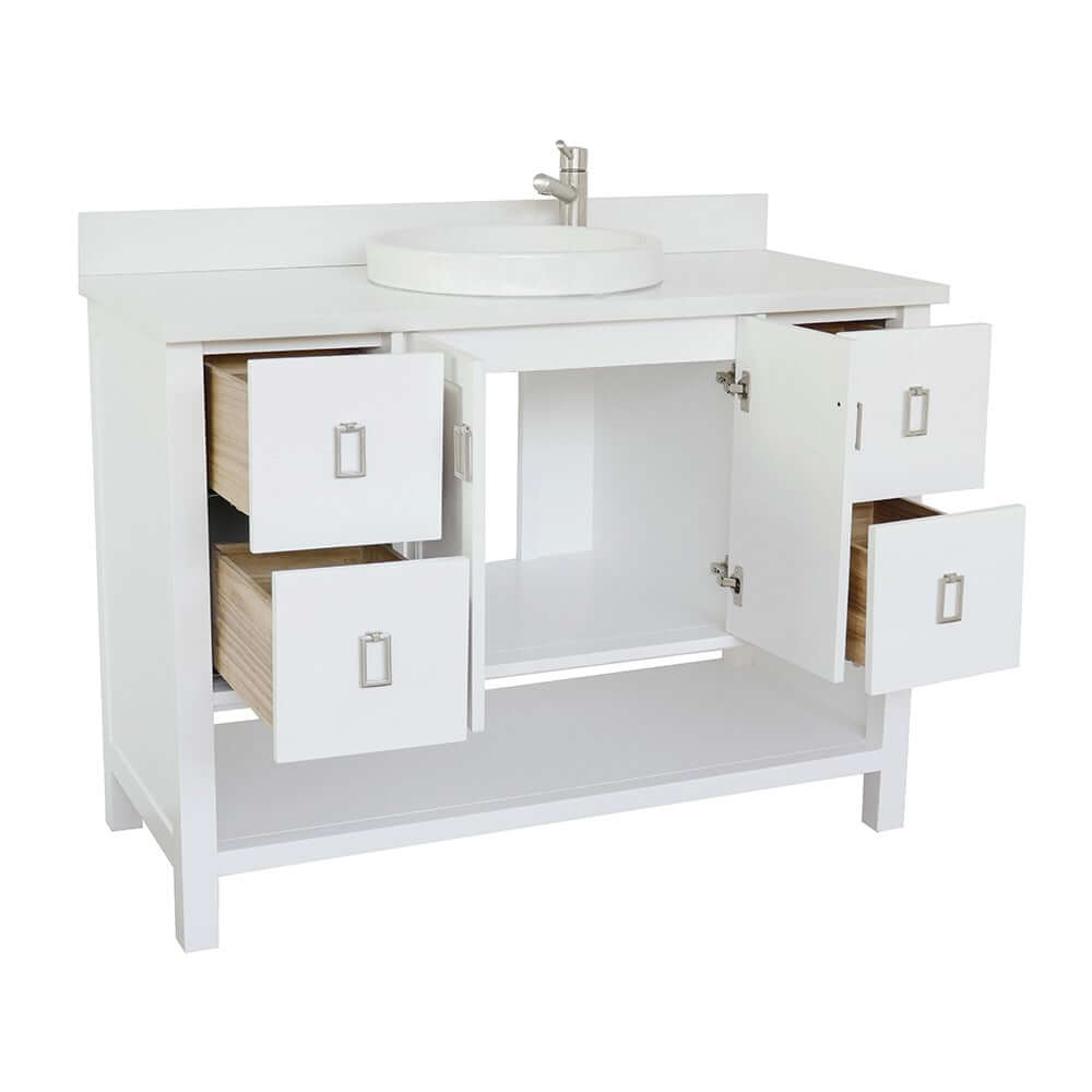 49" Single vanity in White finish with White Quartz top and round sink - 400300-WH-WERD