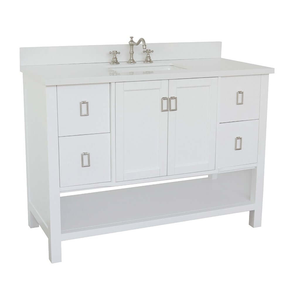 49" Single vanity in White finish with White Quartz top and rectangle sink - 400300-WH-WER