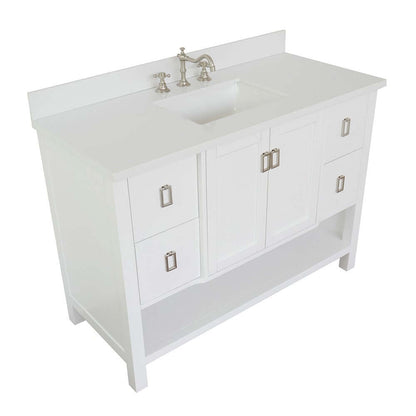 49" Single vanity in White finish with White Quartz top and rectangle sink - 400300-WH-WER