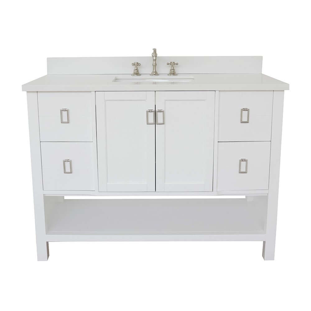 49" Single vanity in White finish with White Quartz top and rectangle sink - 400300-WH-WER