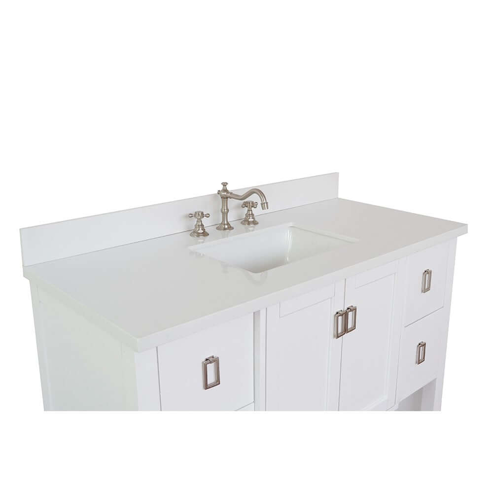 49" Single vanity in White finish with White Quartz top and rectangle sink - 400300-WH-WER