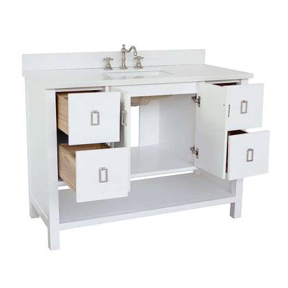 49" Single vanity in White finish with White Quartz top and rectangle sink - 400300-WH-WER