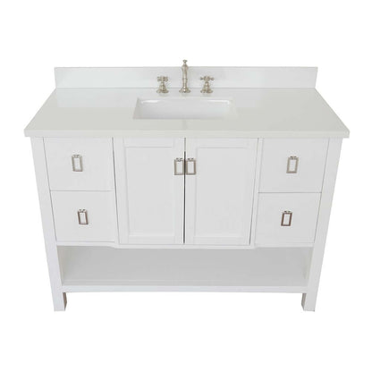 49" Single vanity in White finish with White Quartz top and rectangle sink - 400300-WH-WER