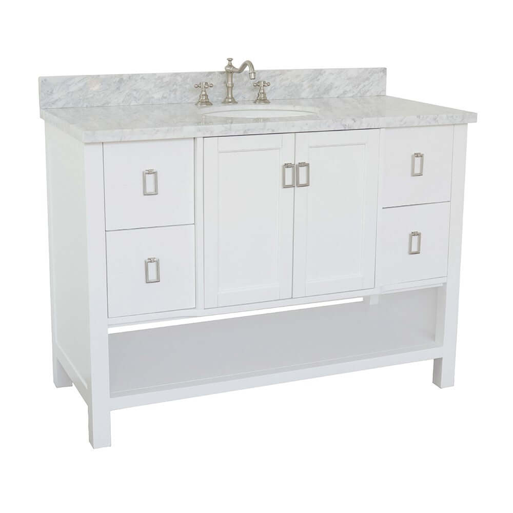 49" Single vanity in White finish with White Carrara top and oval sink - 400300-WH-WMO