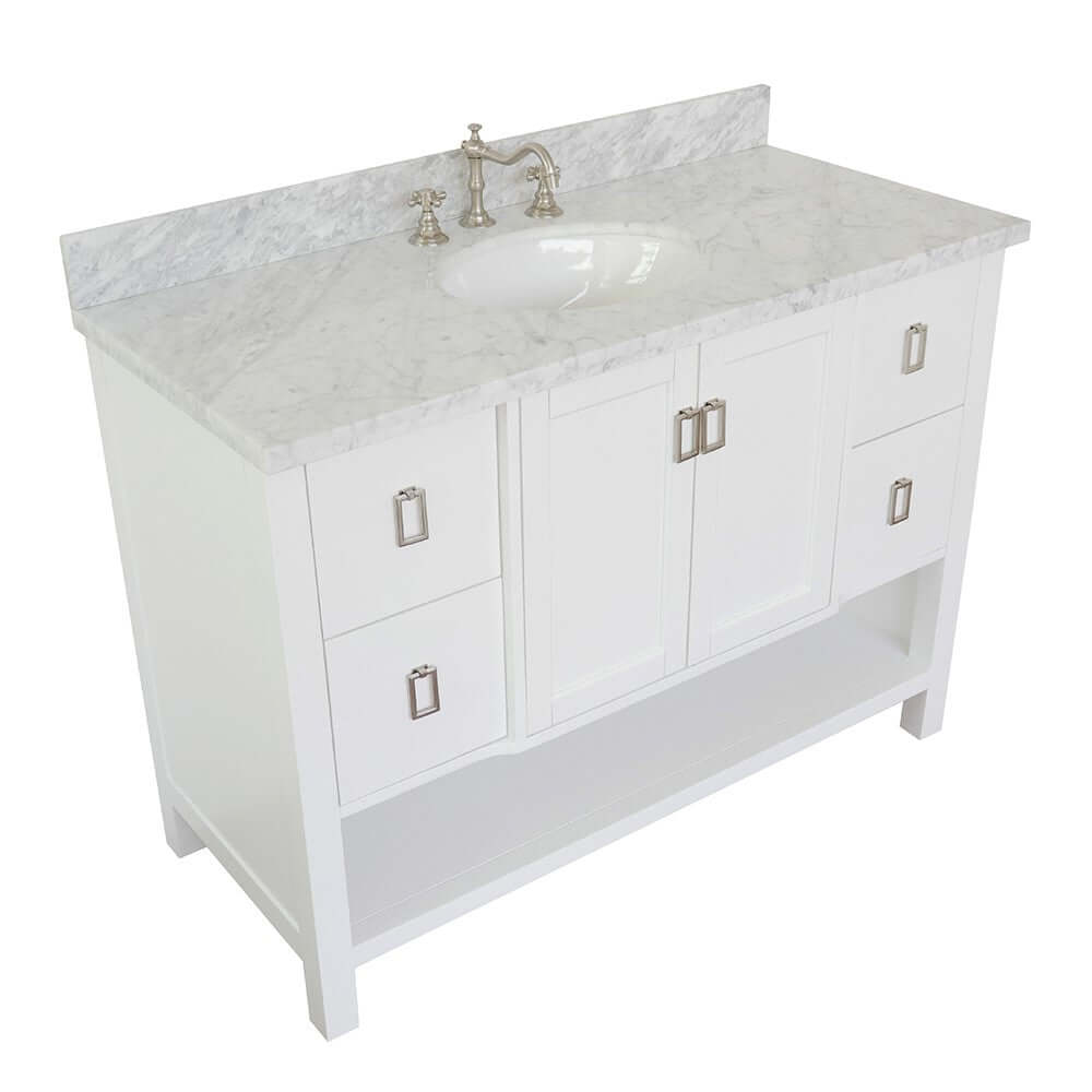 49" Single vanity in White finish with White Carrara top and oval sink - 400300-WH-WMO