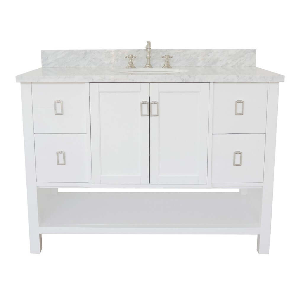 49" Single vanity in White finish with White Carrara top and oval sink - 400300-WH-WMO