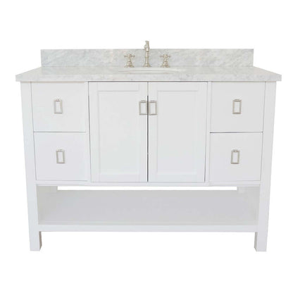 49" Single vanity in White finish with White Carrara top and oval sink - 400300-WH-WMO