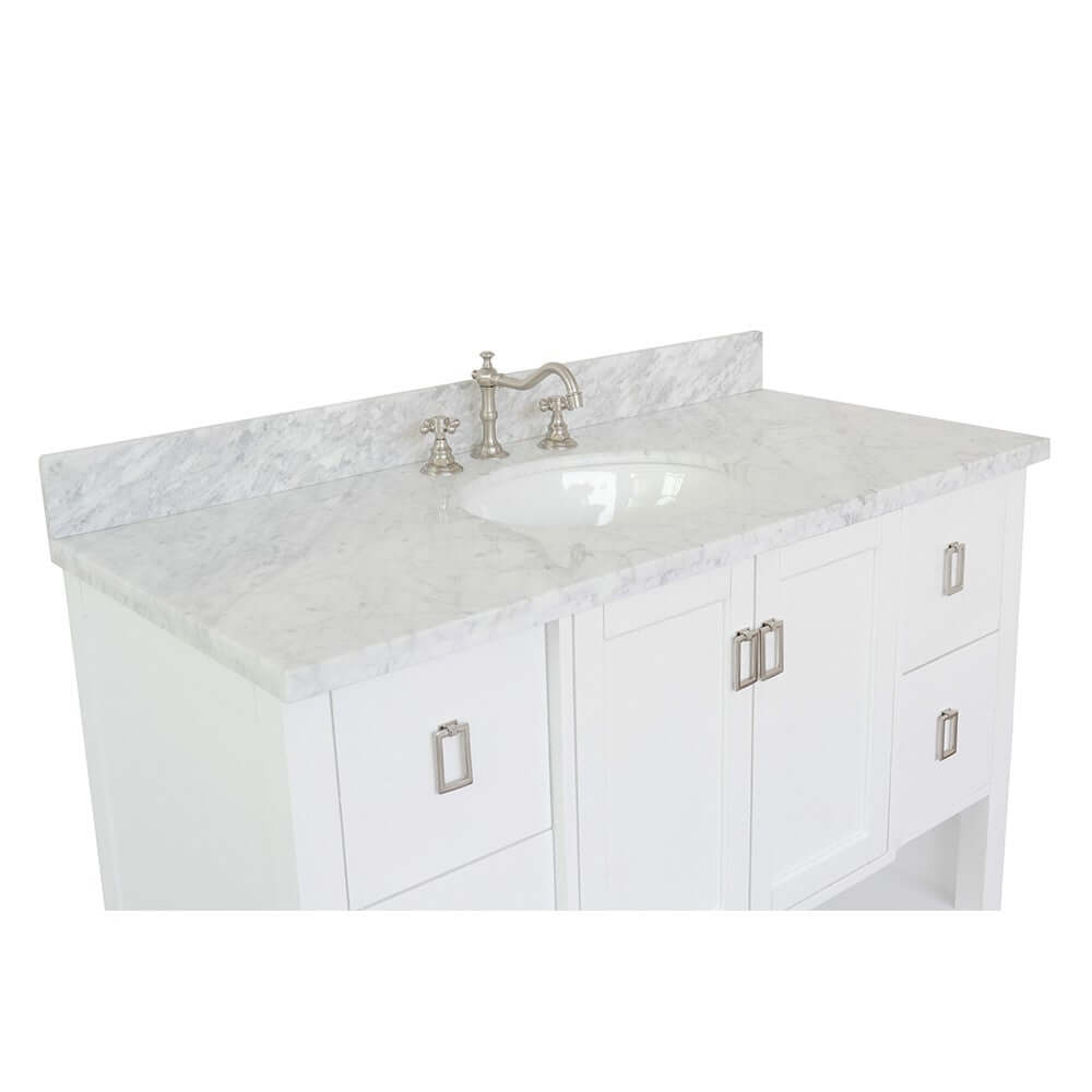 49" Single vanity in White finish with White Carrara top and oval sink - 400300-WH-WMO