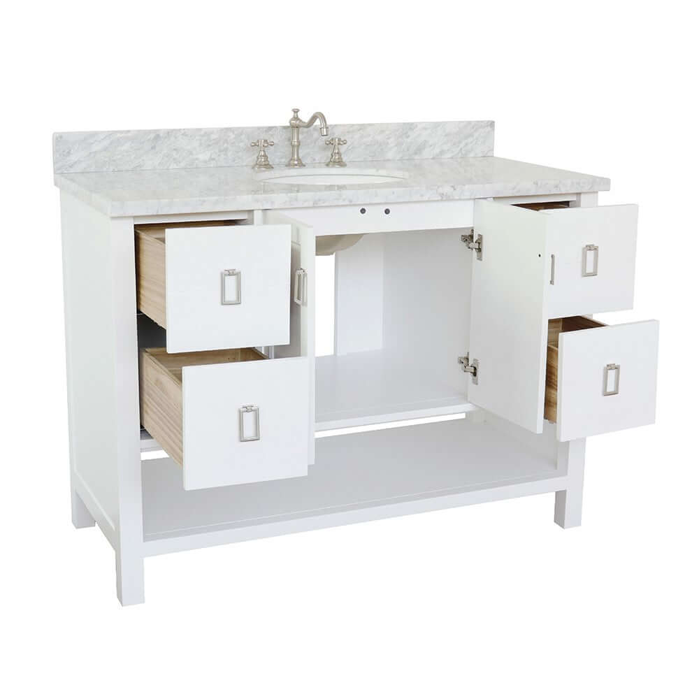 49" Single vanity in White finish with White Carrara top and oval sink - 400300-WH-WMO