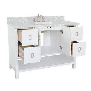 49" Single vanity in White finish with White Carrara top and oval sink - 400300-WH-WMO