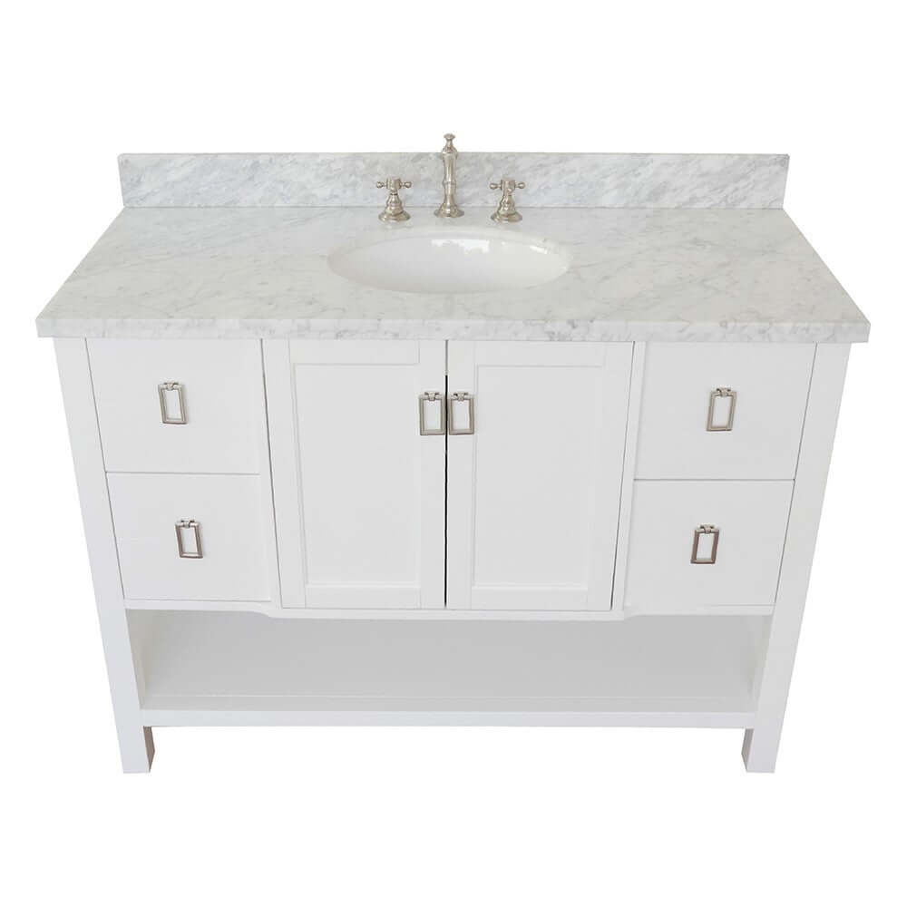 49" Single vanity in White finish with White Carrara top and oval sink - 400300-WH-WMO