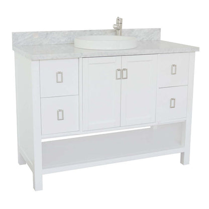 49" Single vanity in White finish with White Carrara top and round sink - 400300-WH-WMRD