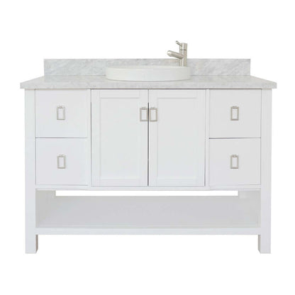 49" Single vanity in White finish with White Carrara top and round sink - 400300-WH-WMRD