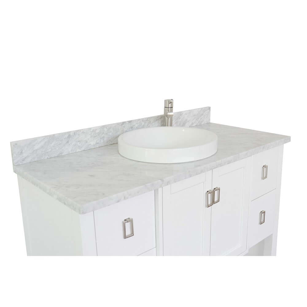 49" Single vanity in White finish with White Carrara top and round sink - 400300-WH-WMRD