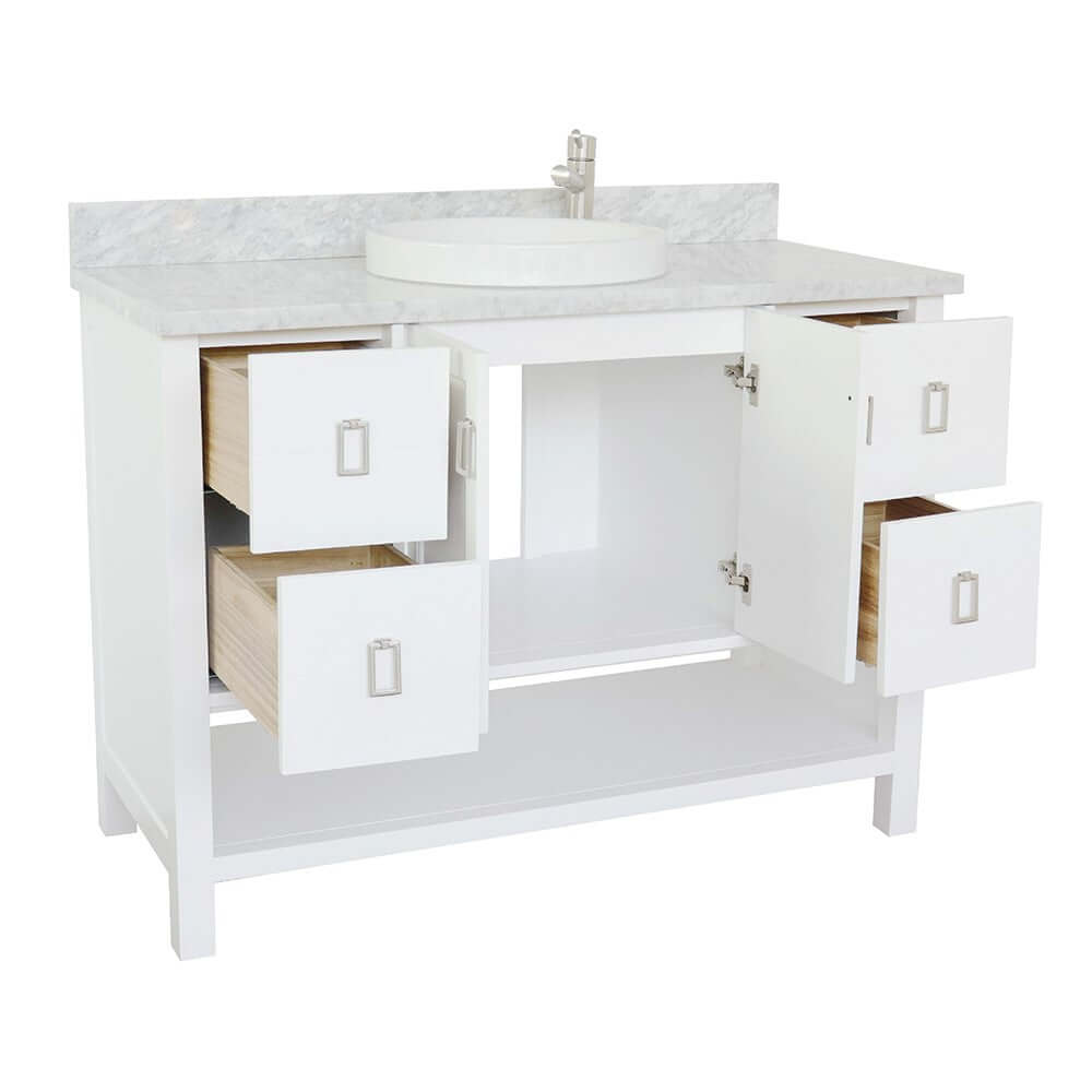 49" Single vanity in White finish with White Carrara top and round sink - 400300-WH-WMRD