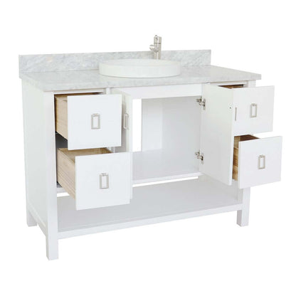 49" Single vanity in White finish with White Carrara top and round sink - 400300-WH-WMRD