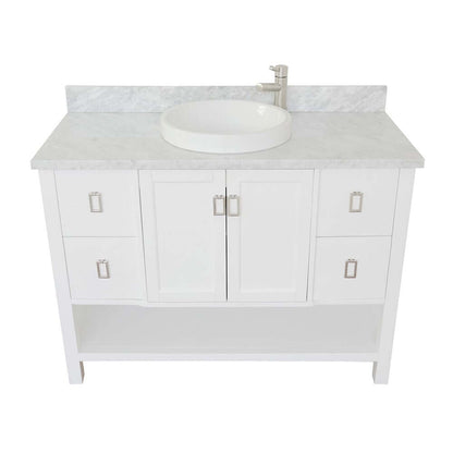 49" Single vanity in White finish with White Carrara top and round sink - 400300-WH-WMRD