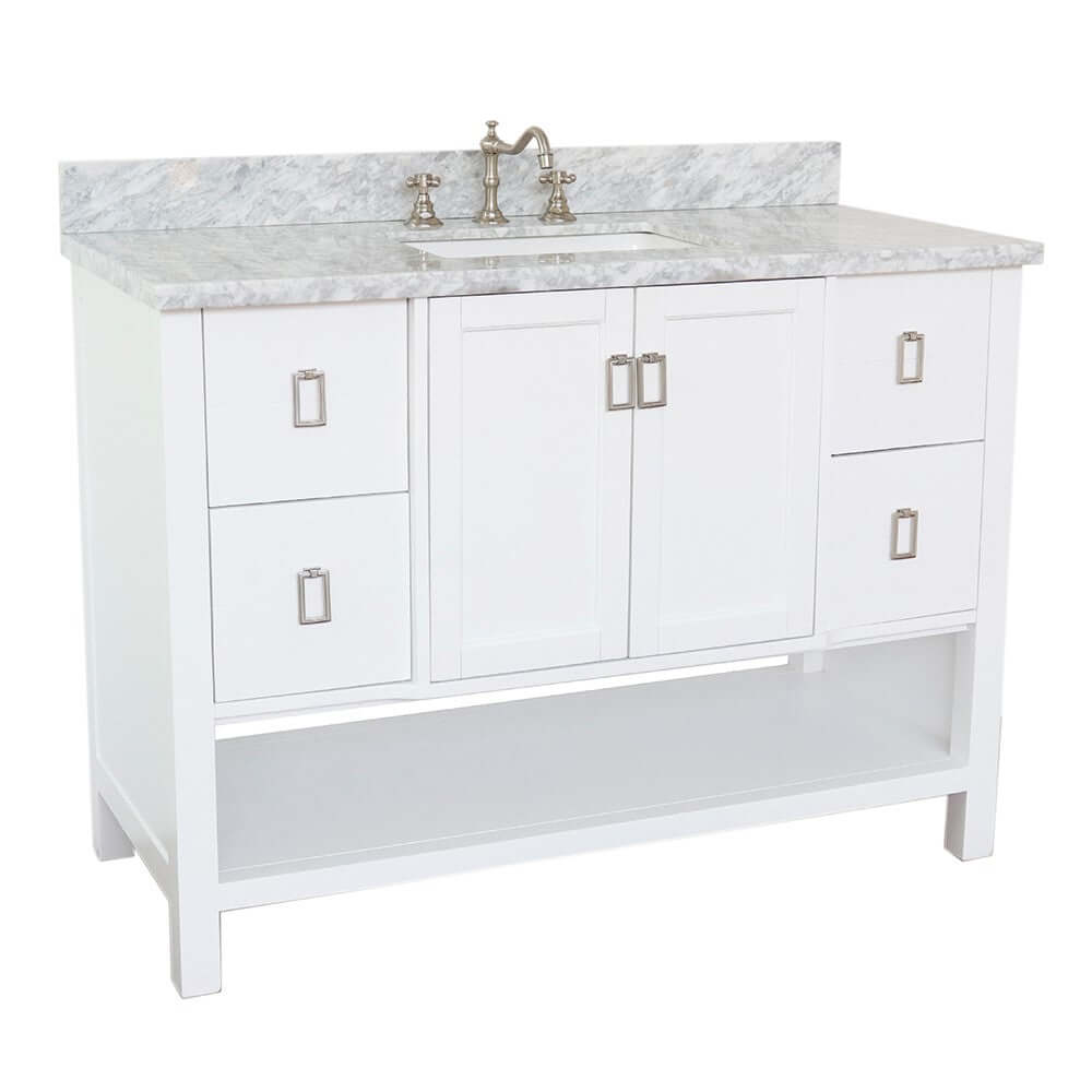 49" Single vanity in White finish with White Carrara top and rectangle sink - 400300-WH-WMR