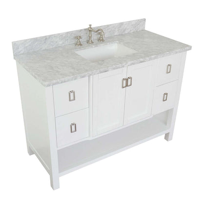 49" Single vanity in White finish with White Carrara top and rectangle sink - 400300-WH-WMR