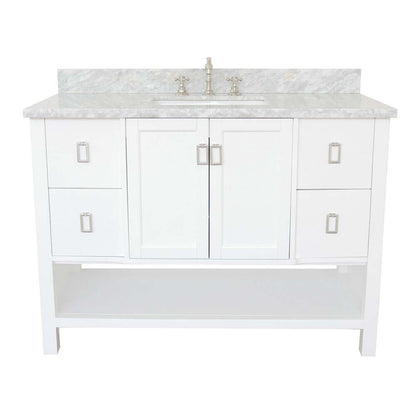 49" Single vanity in White finish with White Carrara top and rectangle sink - 400300-WH-WMR