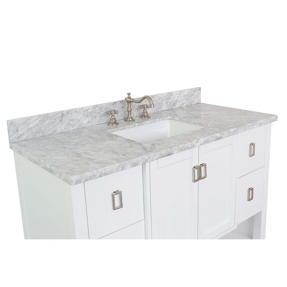 49" Single vanity in White finish with White Carrara top and rectangle sink - 400300-WH-WMR