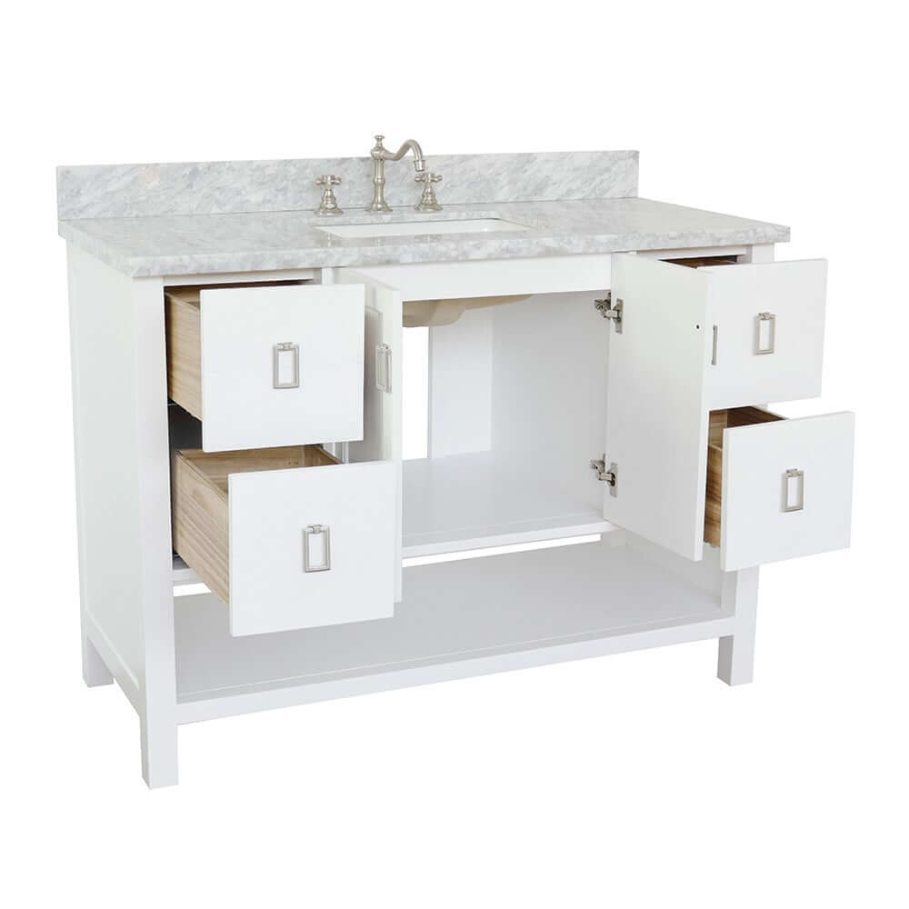 49" Single vanity in White finish with White Carrara top and rectangle sink - 400300-WH-WMR