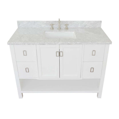 49" Single vanity in White finish with White Carrara top and rectangle sink - 400300-WH-WMR