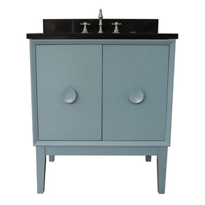 31" Single vanity in Aqua Blue finish with Black Galaxy top and oval sink - 400400-AB-BGO