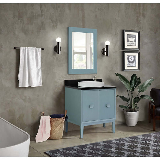 31" Single vanity in Aqua Blue finish with Black Galaxy top and round sink - 400400-AB-BGRD