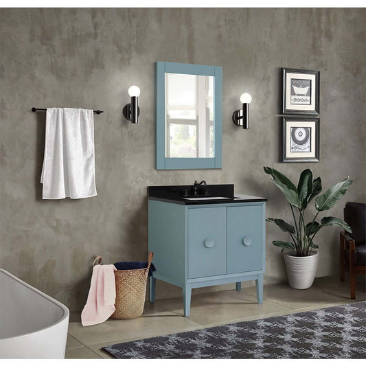 31" Single vanity in Aqua Blue finish with Black Galaxy top and rectangle sink - 400400-AB-BGR