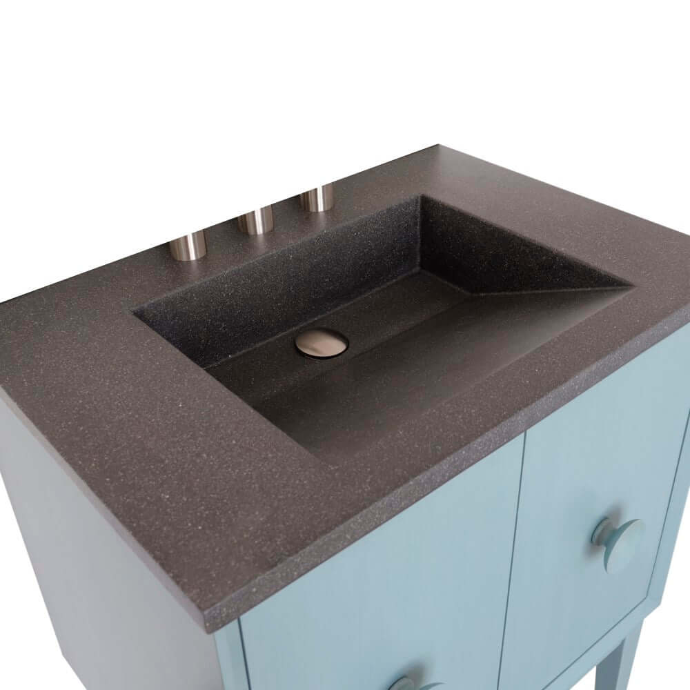 31" Single Vanity in Aqua Blue Finish with Black Concrete Top and Rectangle Sink - 400400-AB-CTBL