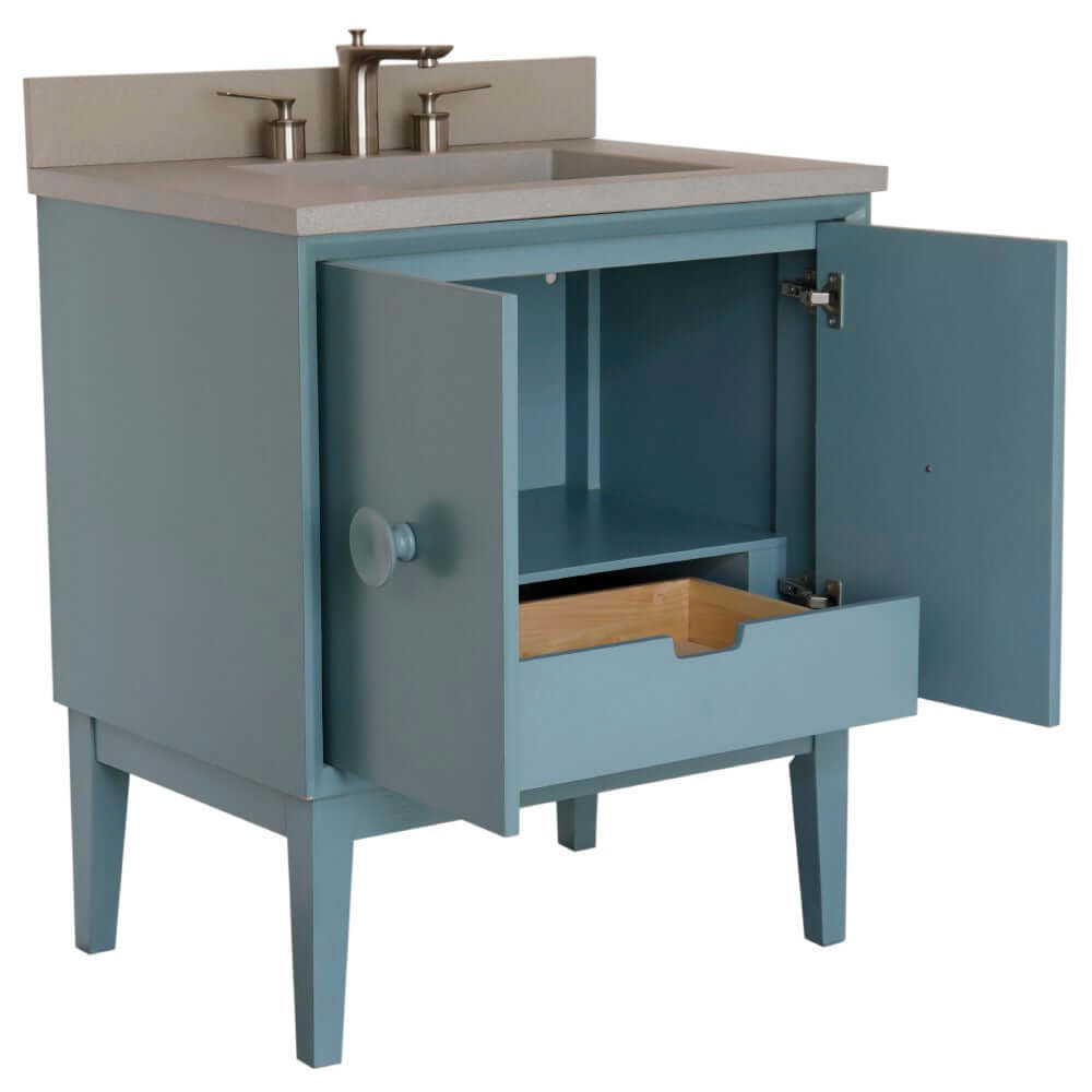 31" Single Vanity in Aqua Blue Finish with Gray Concrete Top and Rectangle Sink - 400400-AB-CTDG