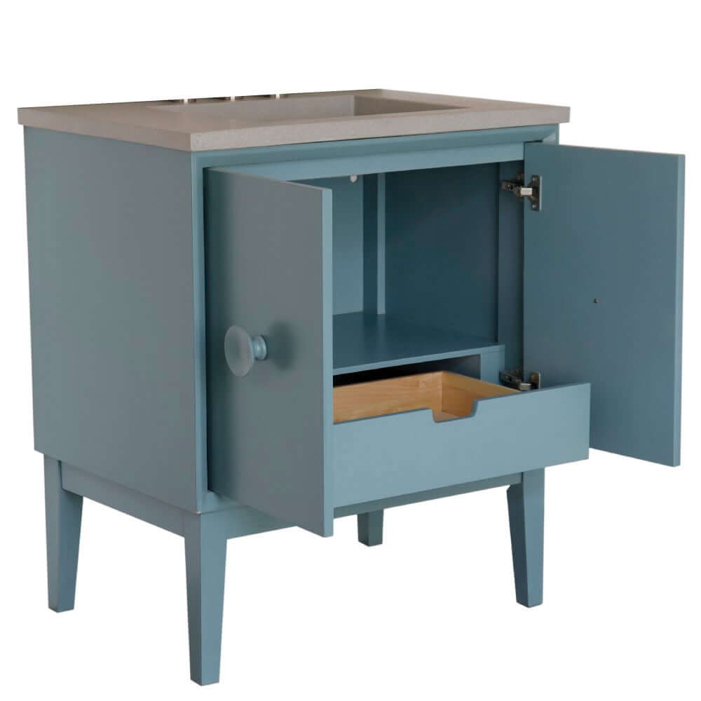 31" Single Vanity in Aqua Blue Finish with Gray Concrete Top and Rectangle Sink - 400400-AB-CTDG