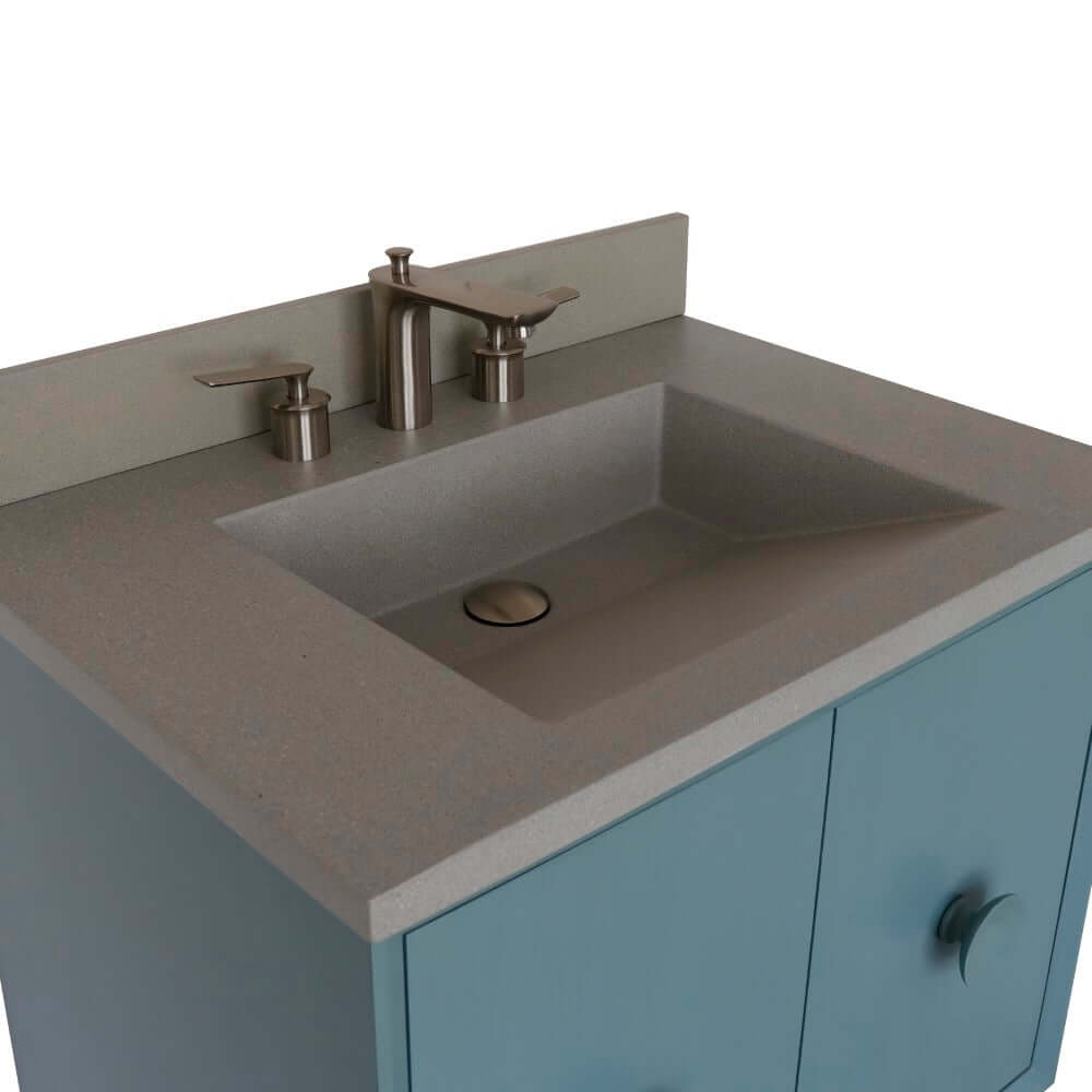 31" Single Vanity in Aqua Blue Finish with Gray Concrete Top and Rectangle Sink - 400400-AB-CTDG