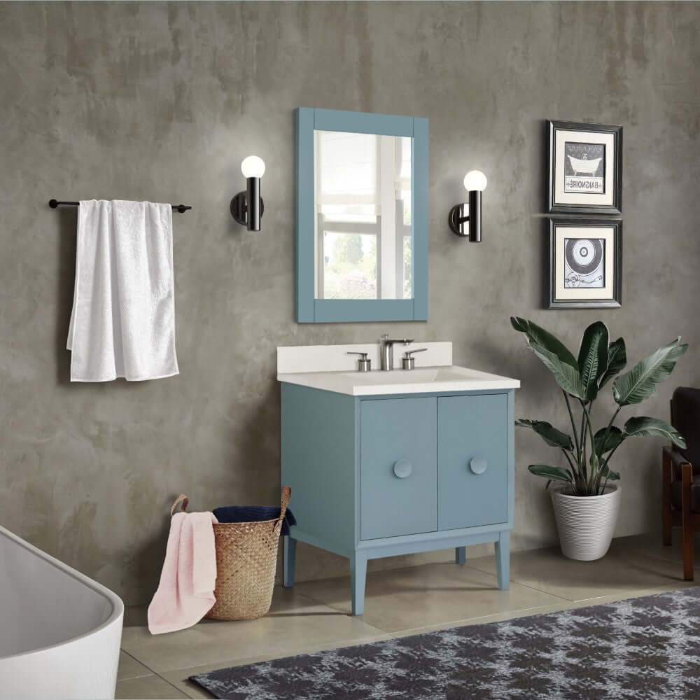 31" Single Vanity in Aqua Blue Finish with Gray Concrete Top and Rectangle Sink - 400400-AB-CTWH