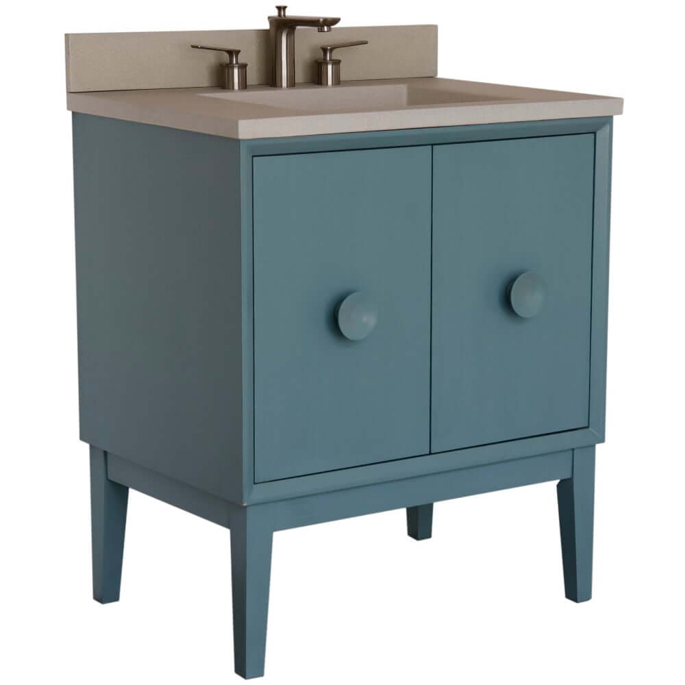 31" Single Vanity in Aqua Blue Finish with Gray Concrete Top and Rectangle Sink - 400400-AB-CTWH