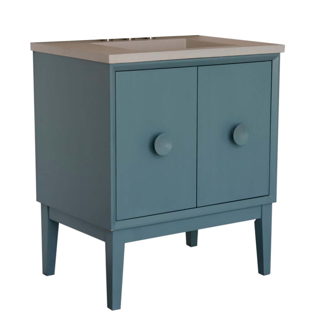 31" Single Vanity in Aqua Blue Finish with Gray Concrete Top and Rectangle Sink - 400400-AB-CTWH