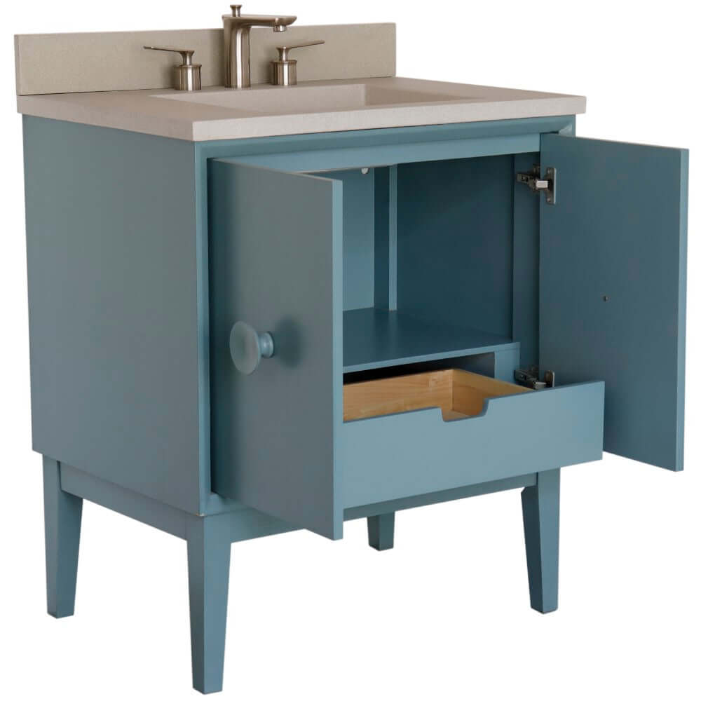 31" Single Vanity in Aqua Blue Finish with Gray Concrete Top and Rectangle Sink - 400400-AB-CTWH