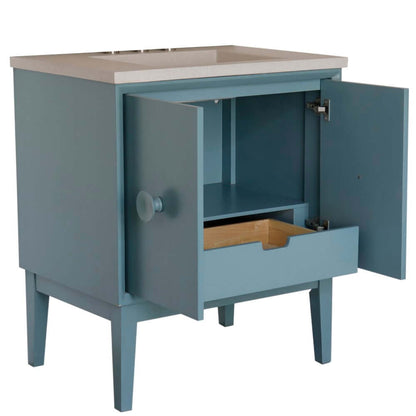 31" Single Vanity in Aqua Blue Finish with Gray Concrete Top and Rectangle Sink - 400400-AB-CTWH