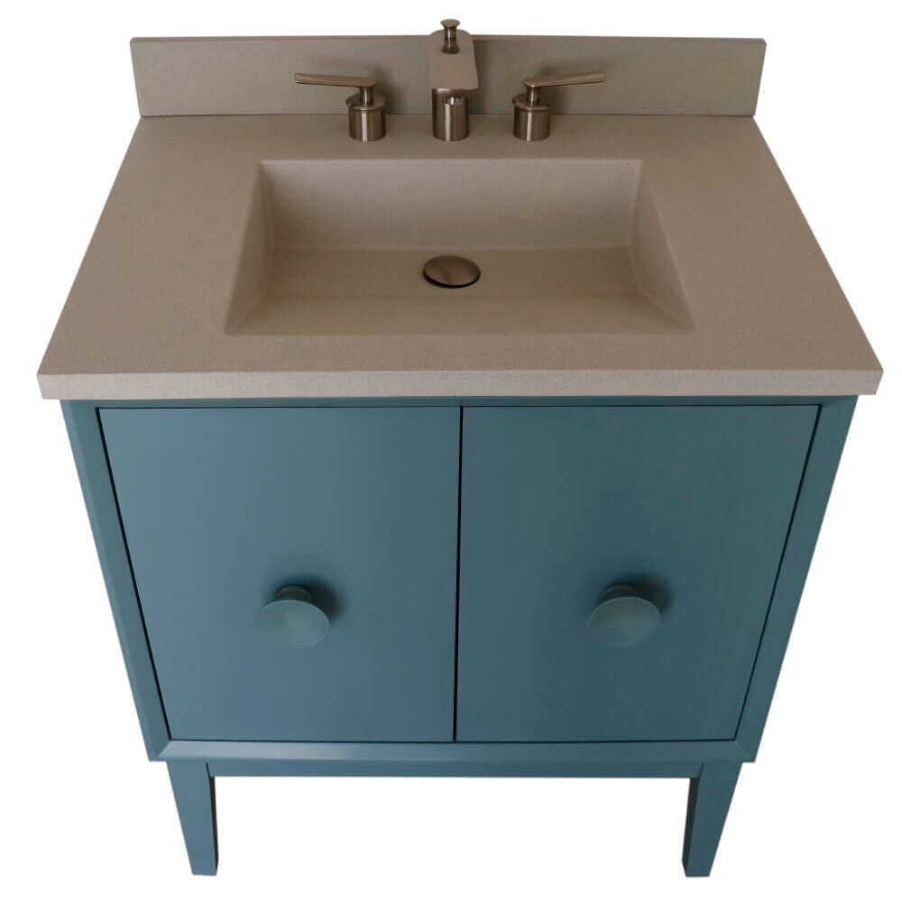 31" Single Vanity in Aqua Blue Finish with Gray Concrete Top and Rectangle Sink - 400400-AB-CTWH