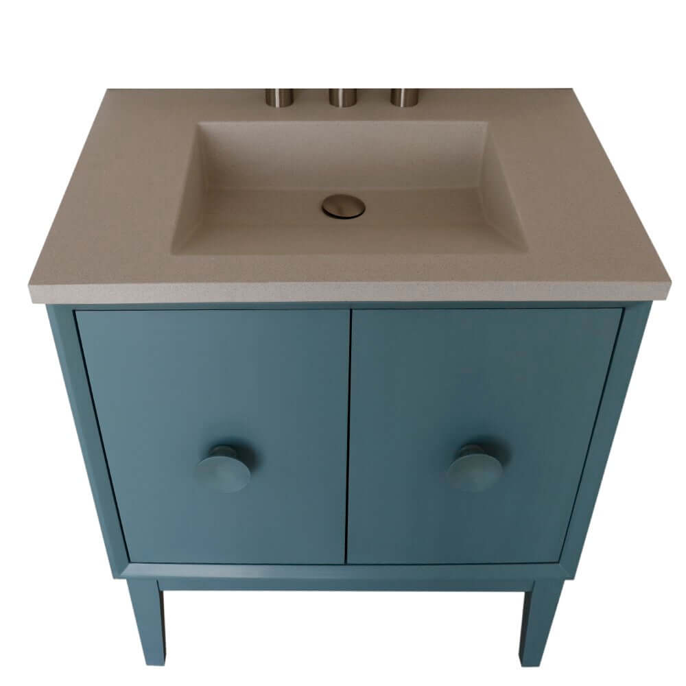 31" Single Vanity in Aqua Blue Finish with Gray Concrete Top and Rectangle Sink - 400400-AB-CTWH