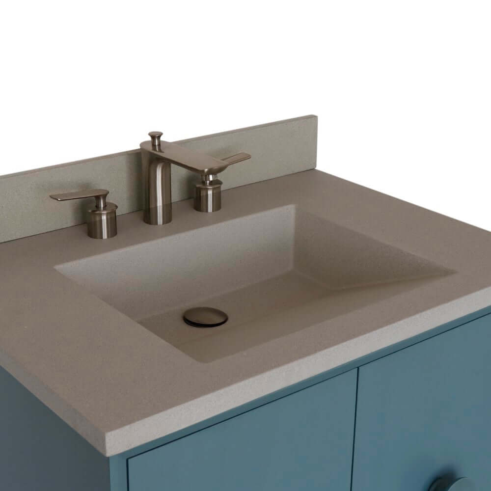 31" Single Vanity in Aqua Blue Finish with Gray Concrete Top and Rectangle Sink - 400400-AB-CTWH