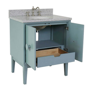 31" Single vanity in Aqua Blue finish with Gray granite top and oval sink - 400400-AB-GYO