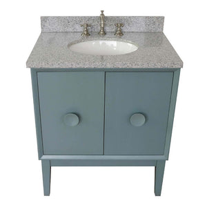31" Single vanity in Aqua Blue finish with Gray granite top and oval sink - 400400-AB-GYO