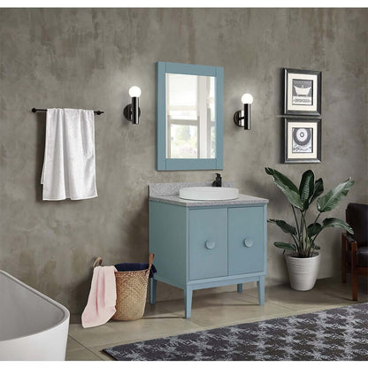 31" Single vanity in Aqua Blue finish with Gray granite top and round sink - 400400-AB-GYRD