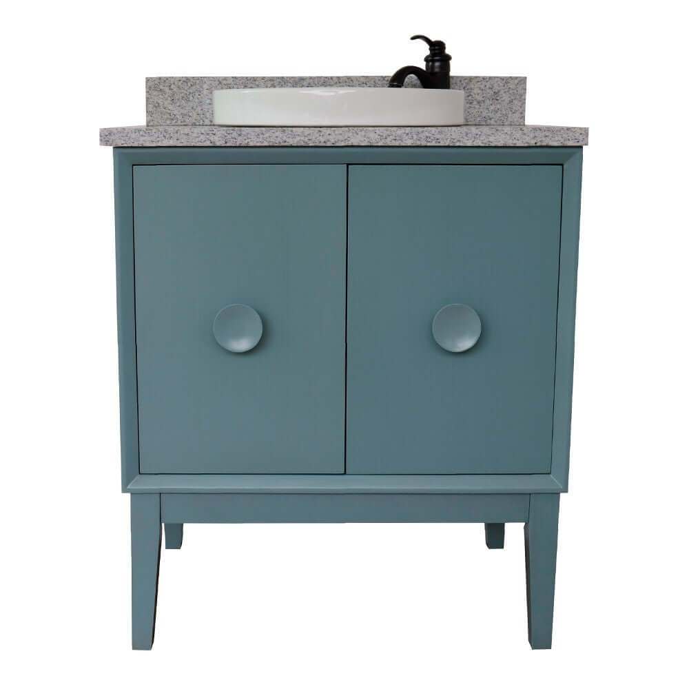 31" Single vanity in Aqua Blue finish with Gray granite top and round sink - 400400-AB-GYRD
