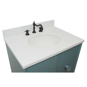 31" Single vanity in Aqua Blue finish with White Quartz top and oval sink - 400400-AB-WEO
