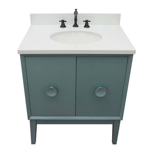 31" Single vanity in Aqua Blue finish with White Quartz top and oval sink - 400400-AB-WEO