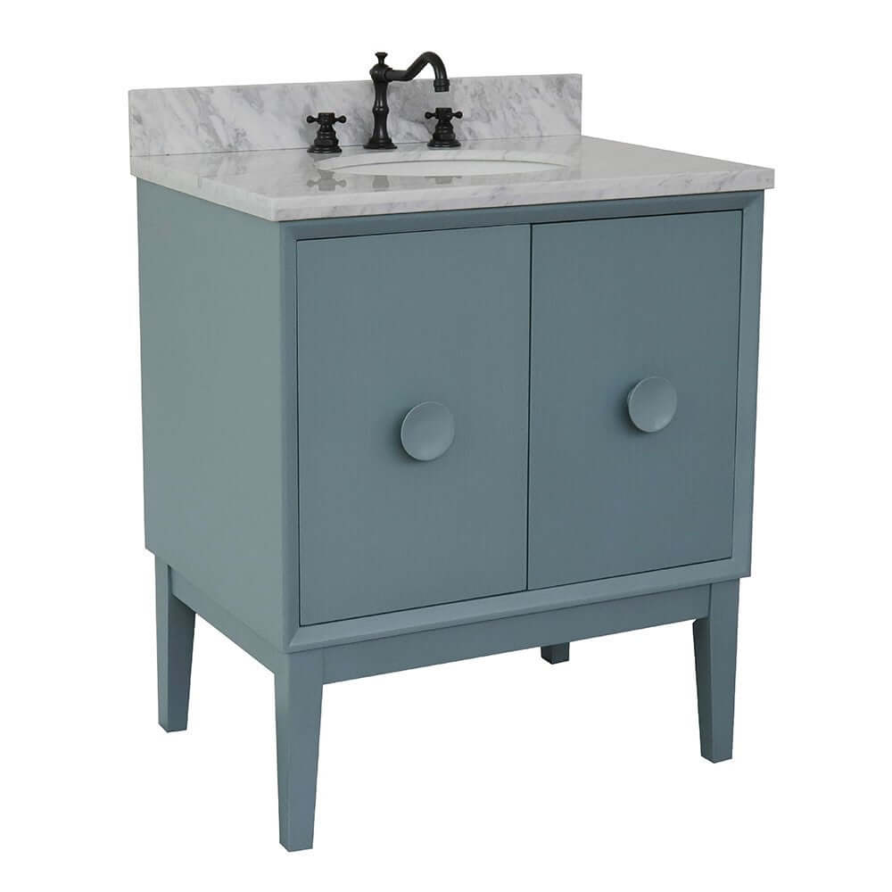 31" Single vanity in Aqua Blue finish with White Carrara top and oval sink - 400400-AB-WMO